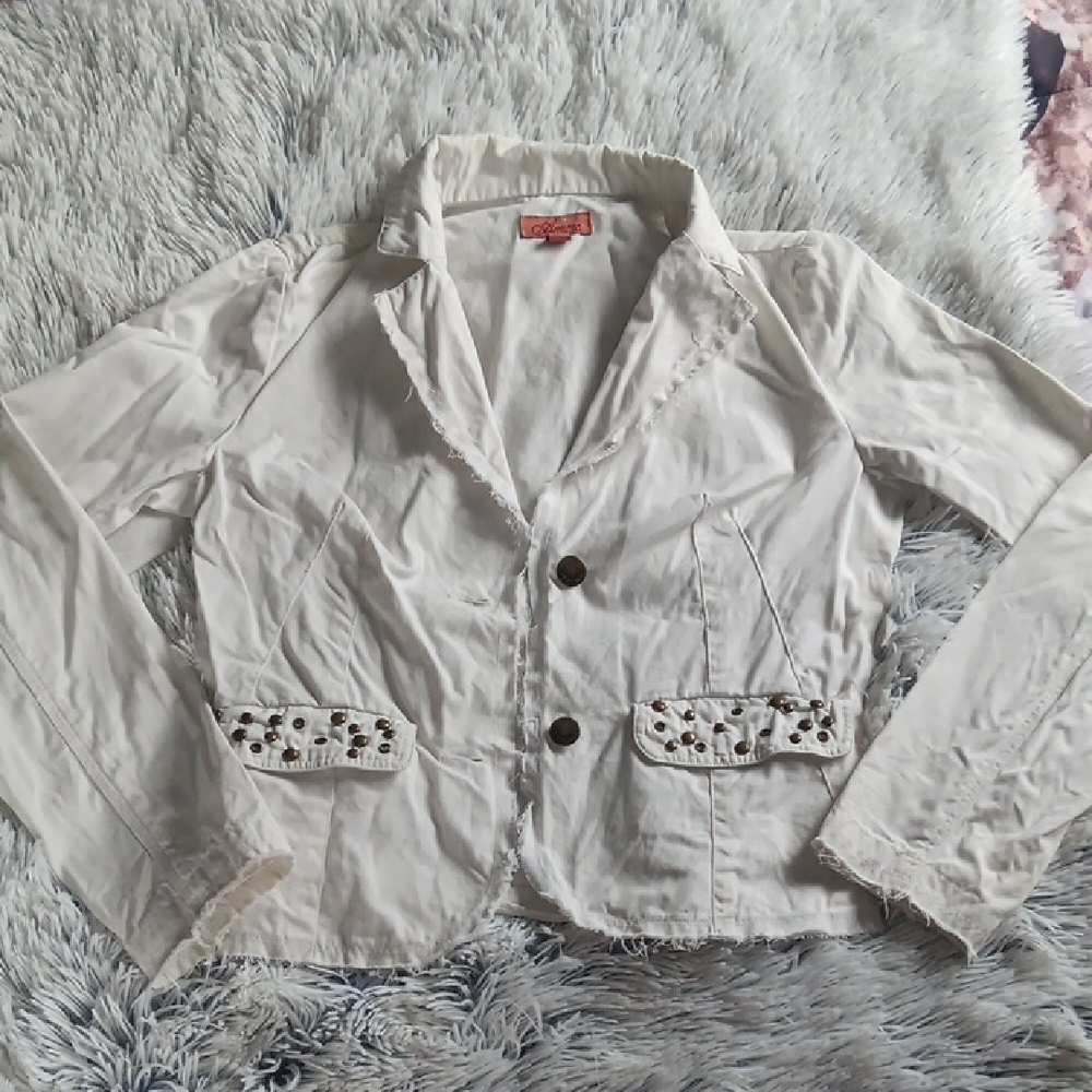 Cream Blazer with Embellished Pockets